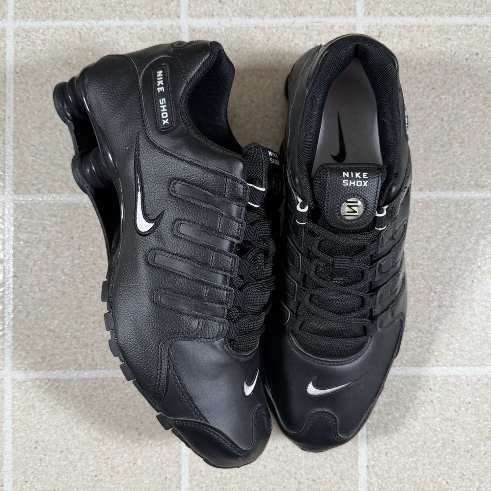 Size 12 - Nike Shox NZ Men's Athletic Leather Sneakers Black White 501524-091